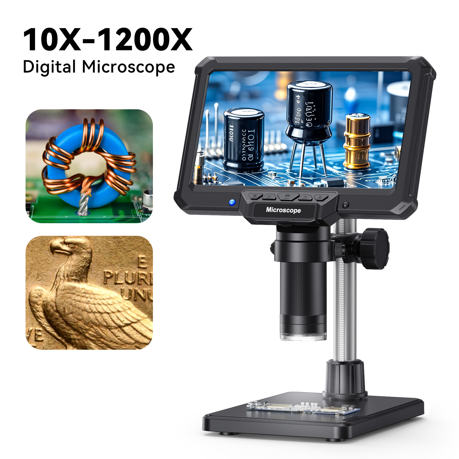 Electronics Repair Microscope - Hayve 7-Zoll-Digitalmikroskop mit Lichtern, elektronisches Reparaturmikroskop